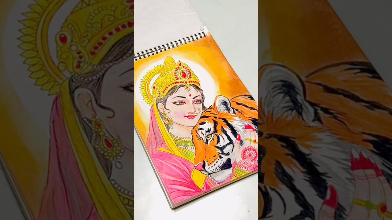Maa Durga With Tiger Drawing | Navratri 2025 Special Art/ Realistic Goddess Sketch &ndash; Sunny Verma Art