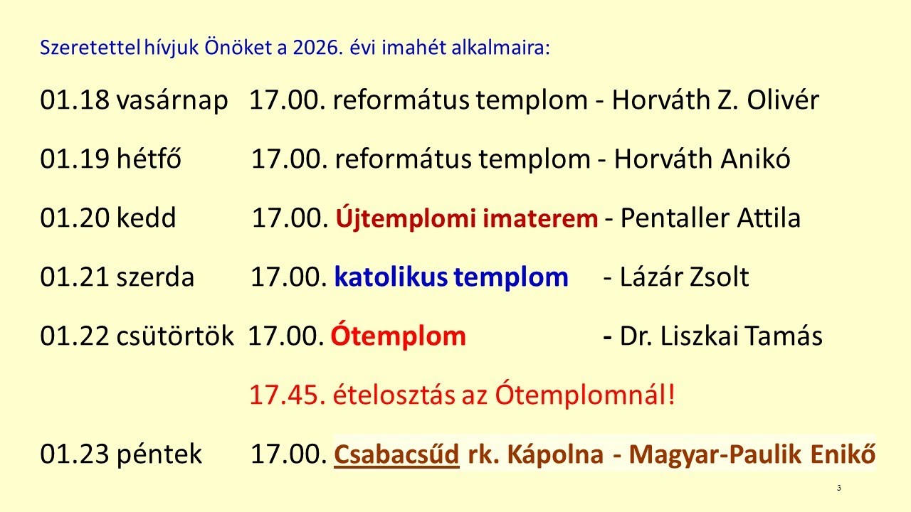 2026 01 19  Ökumenikus  Imahét  2.  alkalma  Élő Közvetítés
