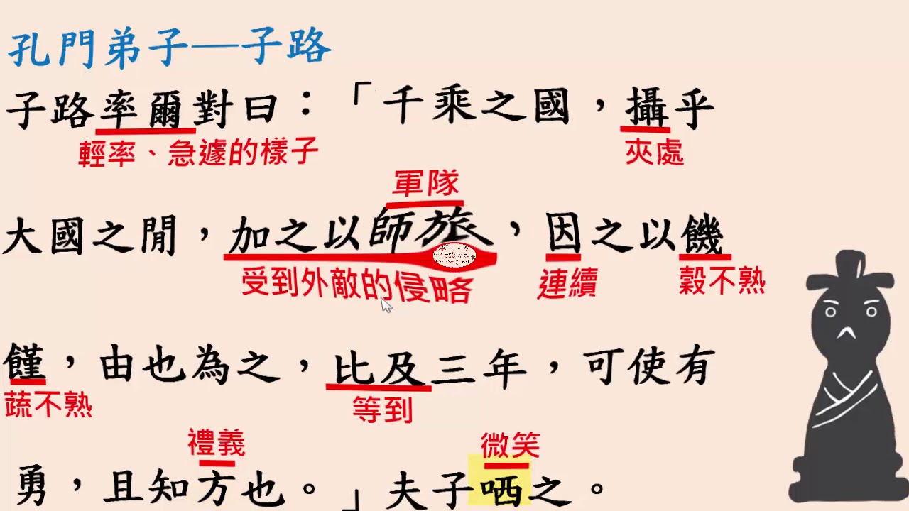 高一國文｜論語：子路曾晳冉有公西華侍坐（一）