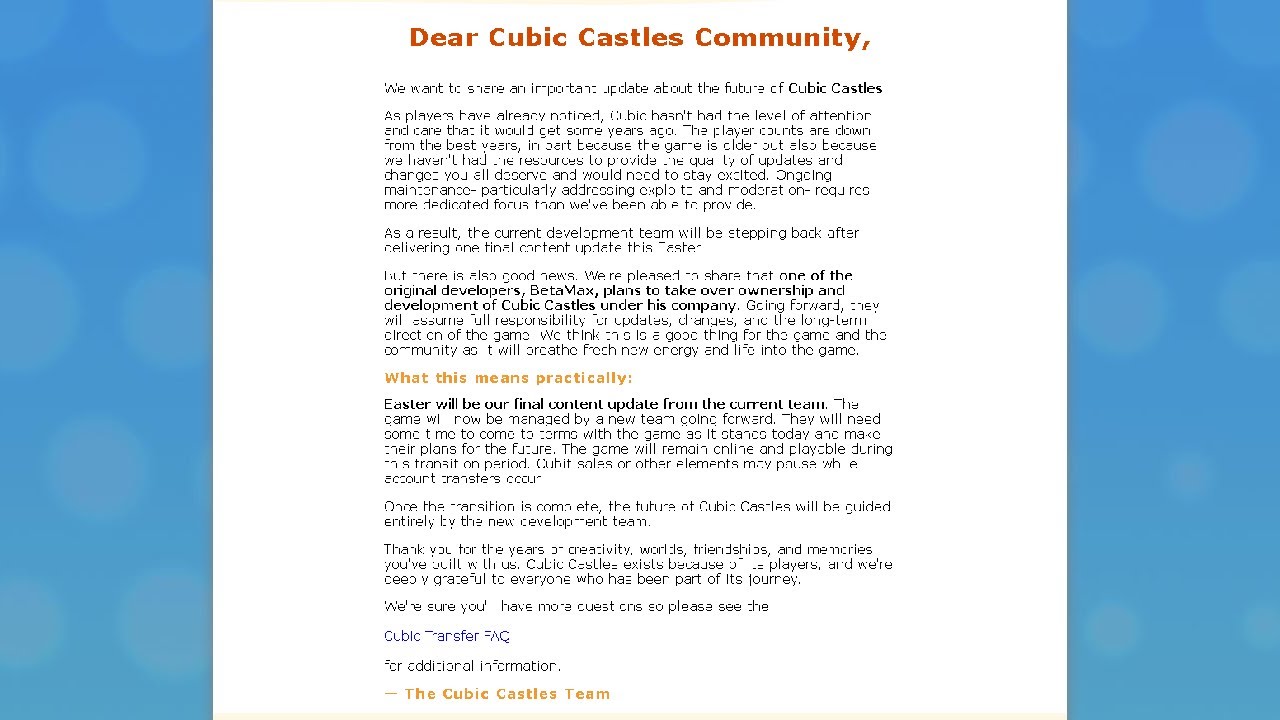 Cubic Castles is SAVED