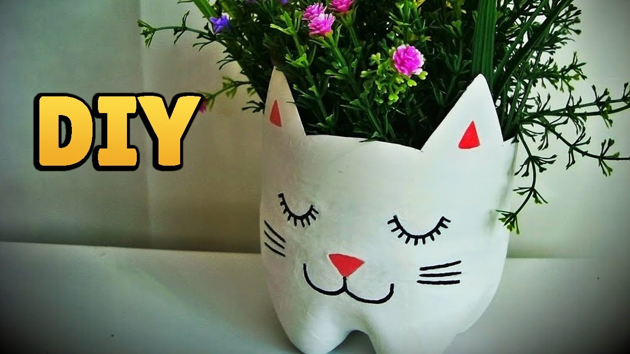 ♥ DIY: COMO FAZER VASO DE PLANTAS de GARRAFA PET - Vaso de Gatinho #diyhome