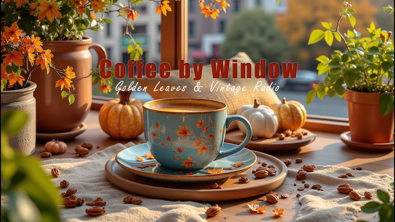 Morning Cafe Jazz | Coffee by Window 🍂 Golden Leaves & Vintage Radio to Working, Studying, Reading