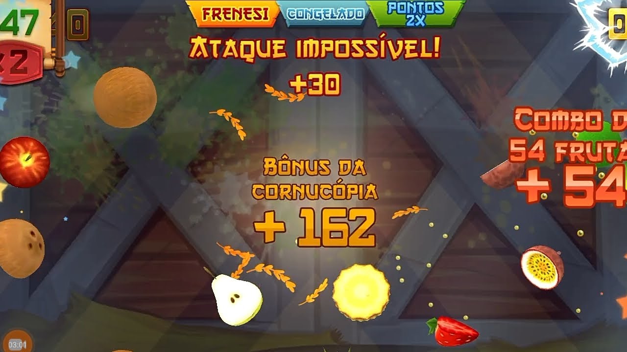 DESAFIO TRIPLO FRUIT NINJA:Obter 4000 pontos, Receber 500 bônus da CORNUCÓPIA e duplicar 2500 pontos