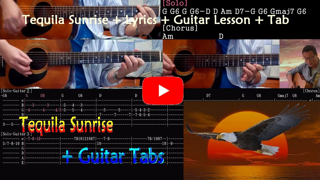 Tequila Sunrise Eagles + Lyrics + Guitar Lesson + Tab + Chords + Solo + Lead + Harmony + Roy's Vocal