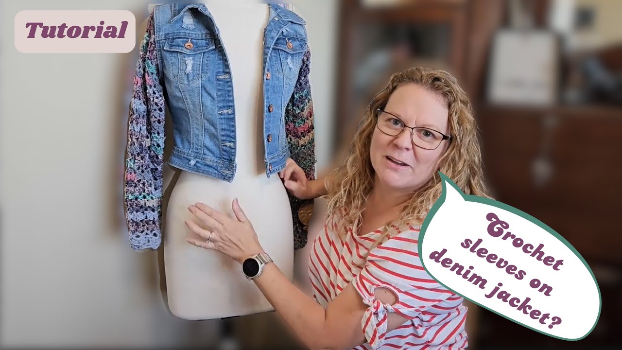 Как пришить крючком рукава к джинсовой куртке из секонд-хенда | Upcycled Fashion DIY