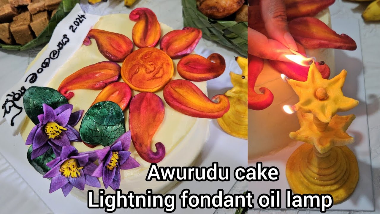 Awurudu cake/Lightning fondant oil lamp, first time on youtube/Sun cake/Awurudu recipes