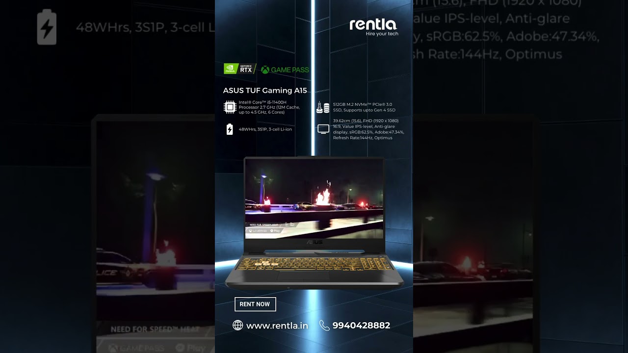 Asus TUF Gaming A15 Laptop on Rent | Rentla #laptoprental #chennai #corporaterentals #gaming
