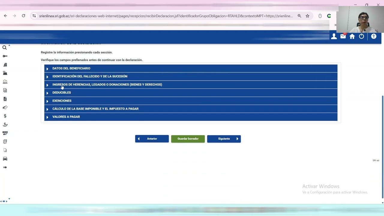  Formulario de Renta por Herencias, Legados y Donaciones en la página oficial del SRI Ecuador 🖥️🇪🇨.