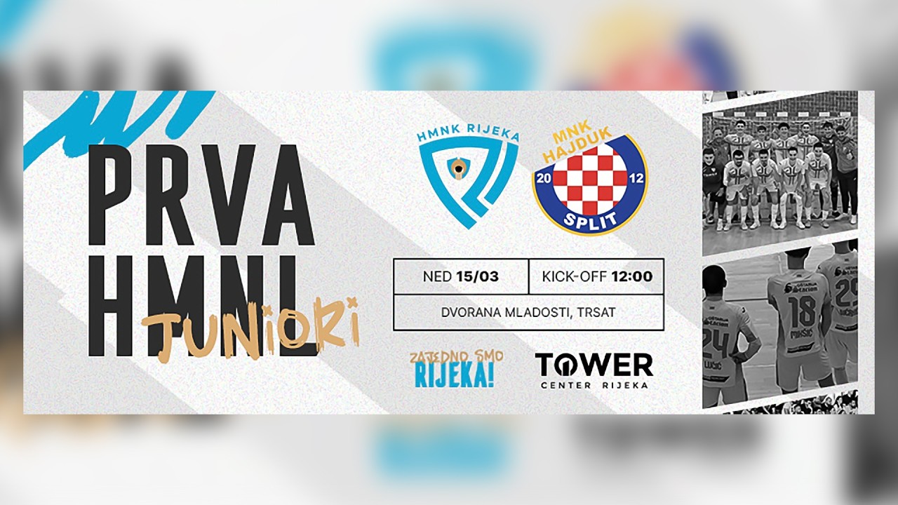 1. HMNL - JUNIORI /  HMNK Rijeka - MNK Hajduk / Dvorana Mladosti Trsat, 15.3.2026. @LIVE