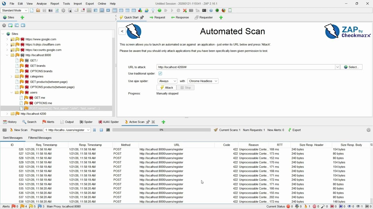 Software Testing - HW03 - 22120427 - Demo sử dụng tool Zap automated scan cho chức năng đăng k&yacute;