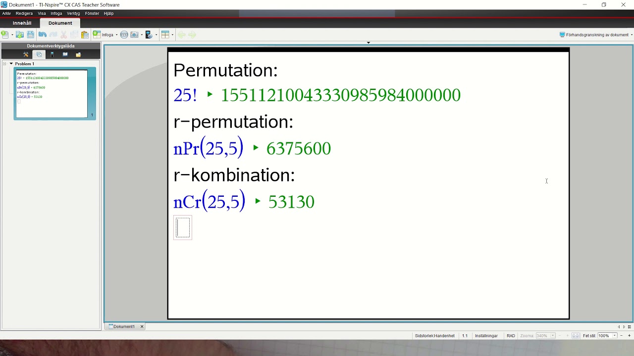 Permutationer och kombinationer p&aring; nspire