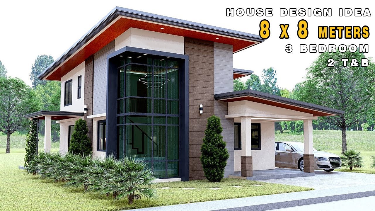 Small House Design | 8x8 meters  3 bedroom House with Loft and Roof Deck