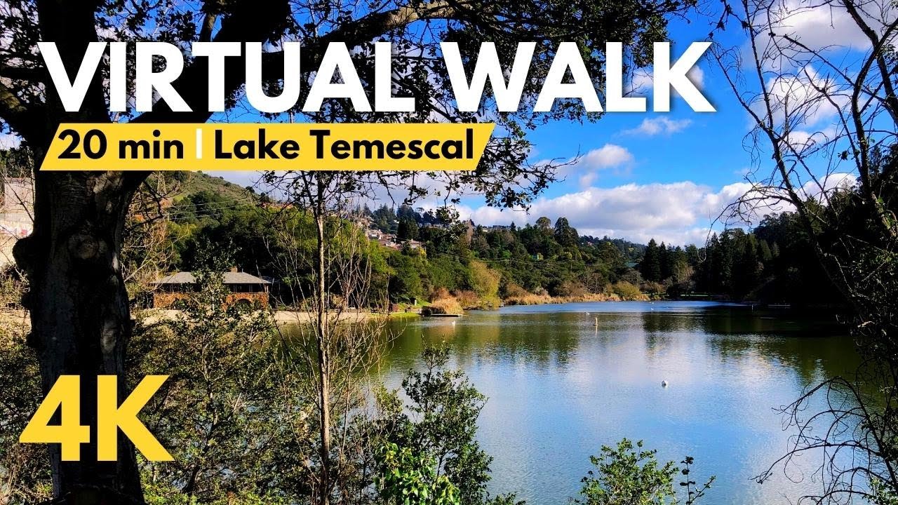 4K Virtual 20min WALK | Lake Temescal, California, | TREADMILL FRIENDLY