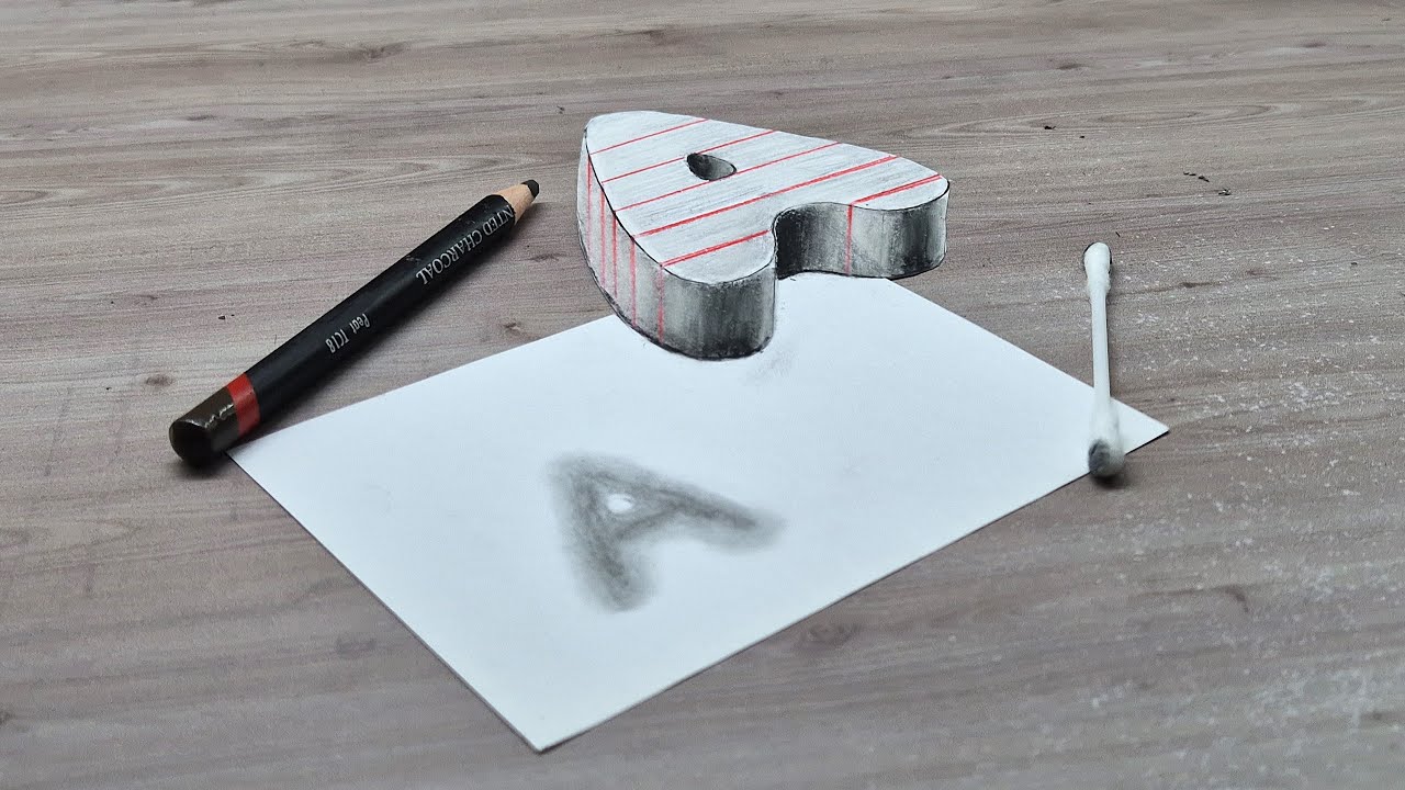 3d drawing easy A letter on paper