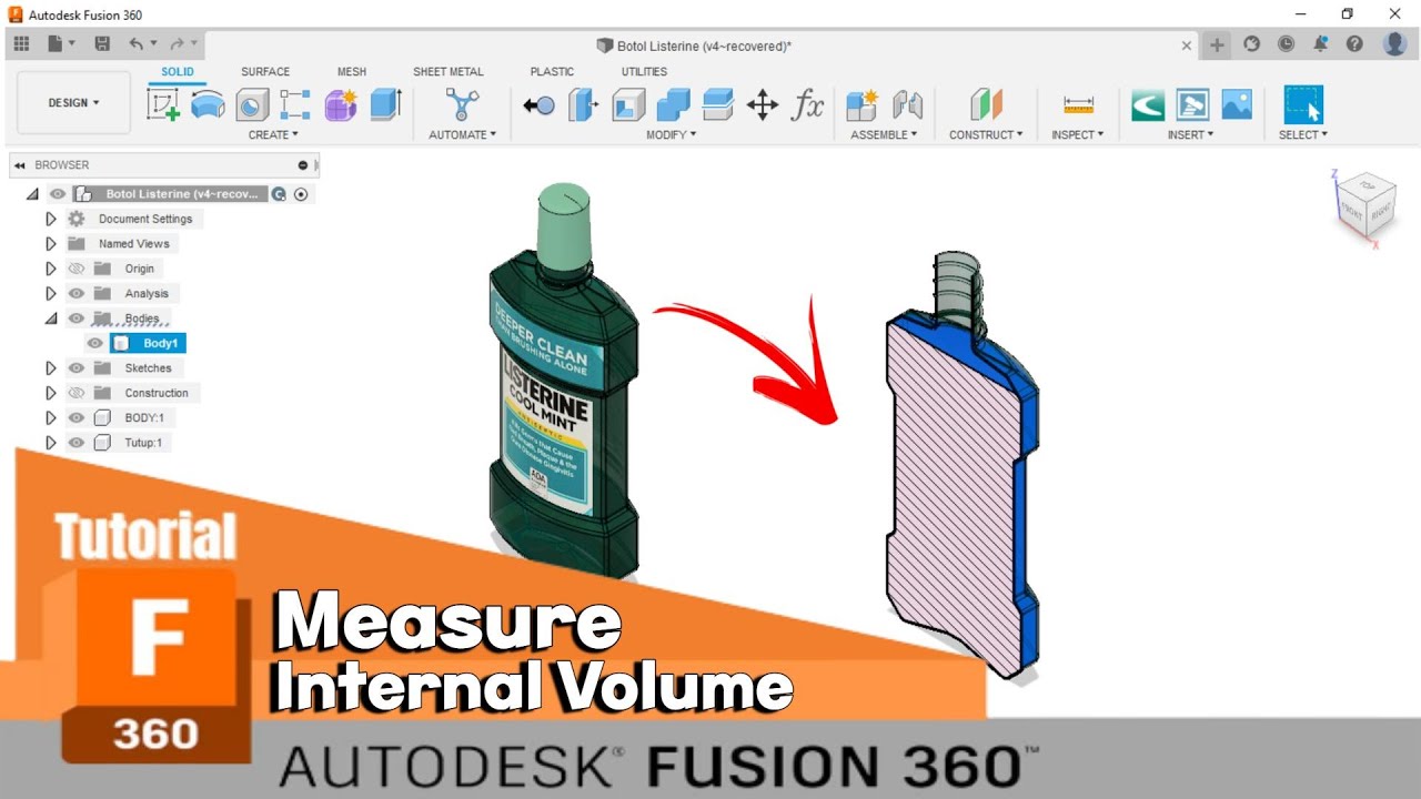Fusion 360 - Tutorial- How To Fill Water Into a Bottle and Measure the Volume