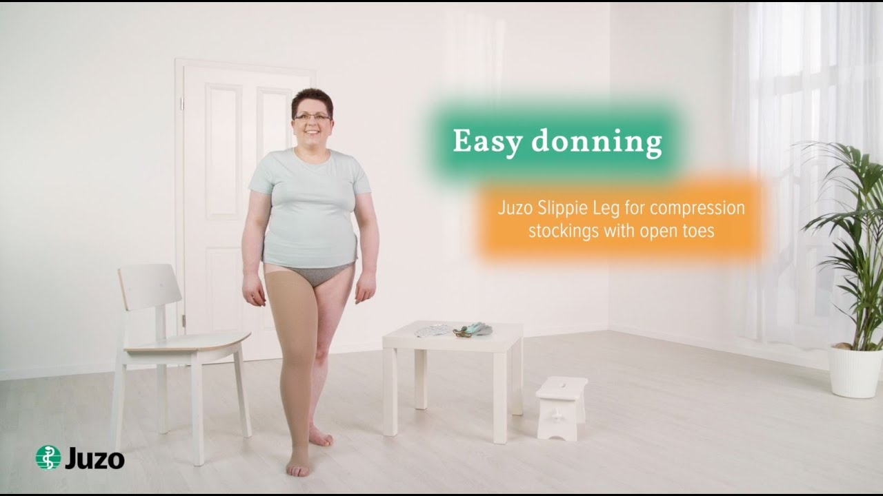 Donning of compression stockings (Thigh stockings) with open toes  &ndash; Juzo Slippie Leg (EN)