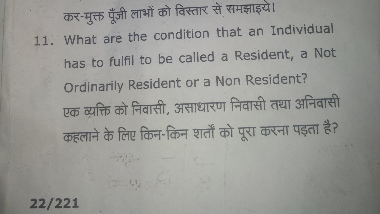 What are the condition that an individual has fulfill to be called Resident,N.O.R.,&N.R.-2022-11mark