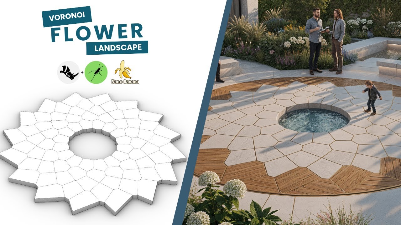 Voronoi Flower Landscape Design Using Rhino + Grasshopper + Nano Banana