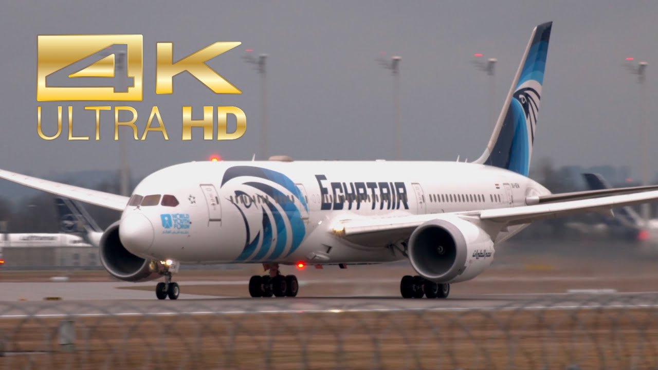 (4K) Boeing 787-9 Dreamliner EgyptAir SU-GEW departure at Munich Airport MUC EDDM