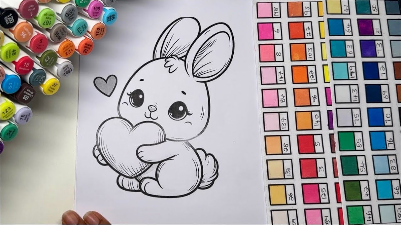 🐰 Color With Me Cute Valentine Bunny 🐰❤️| satisfying coloring with markers #markerasmr  #valentines