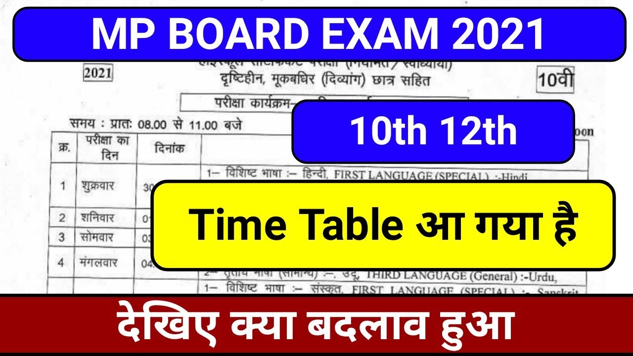 Time Table हुआ जारी mp board time table 2021 mp board news class 10th 12th time table