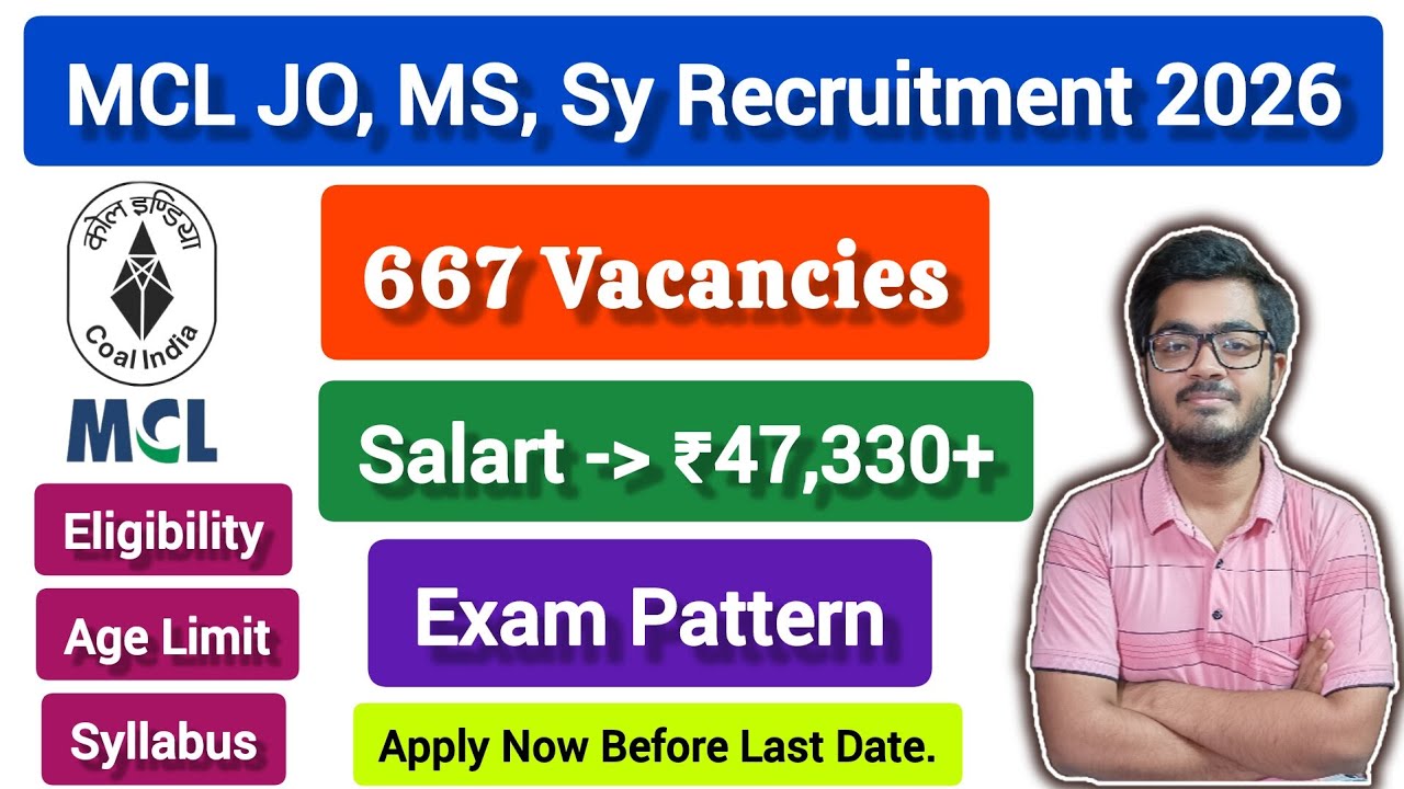 MCL Recruitment 2026 || 667 Junior Overman, Mining Sirdar & Surveyor Vacancies || Apply Online ||
