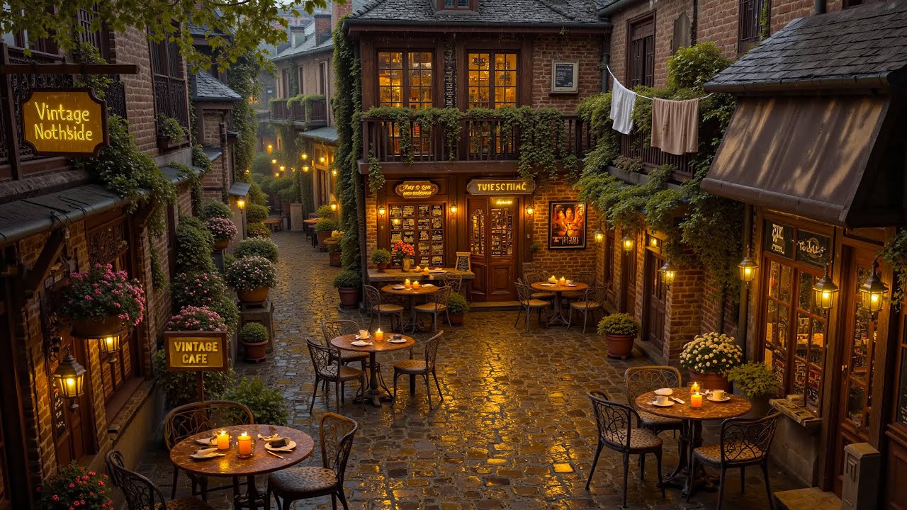 Cozy Café Shop at Small Alley  | Autumn Jazz Music at Old Munich For Working, Studying, Relaxing