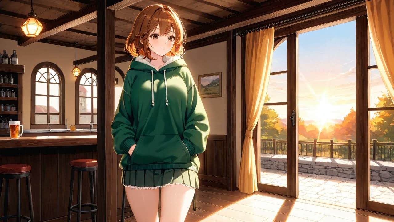 Golden Hour at the Café with your Waifu | Peaceful Acoustic Chill – Soft Evening Mood