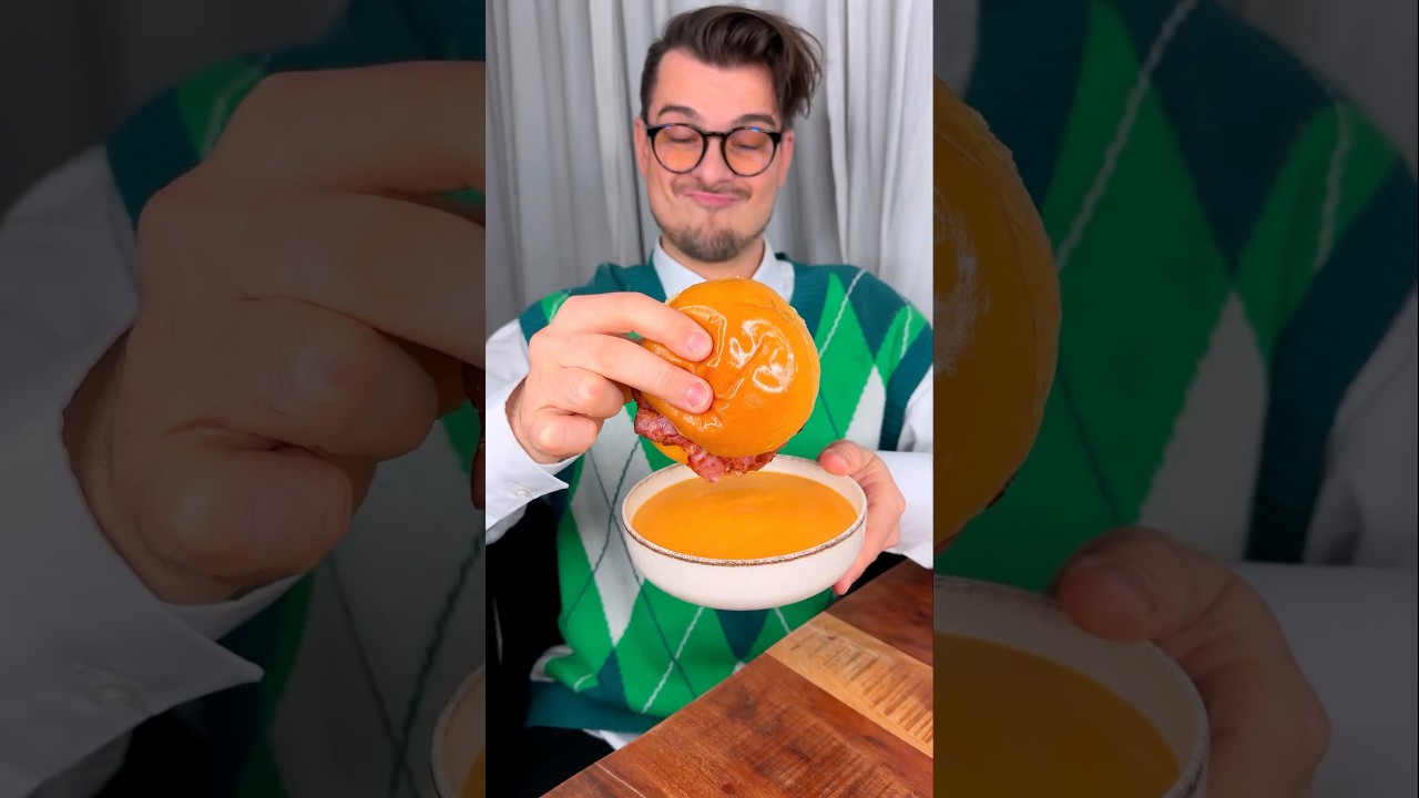 How to dip BURGER to CHEESE sauce properly according to dad?😎❤️🍔| CHEFKOUDY