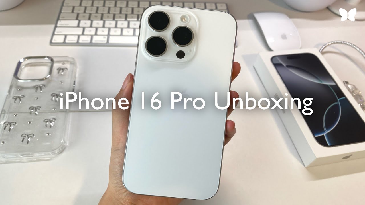 🤍 iPhone 16 Pro (white) aesthetic unboxing + accessories!