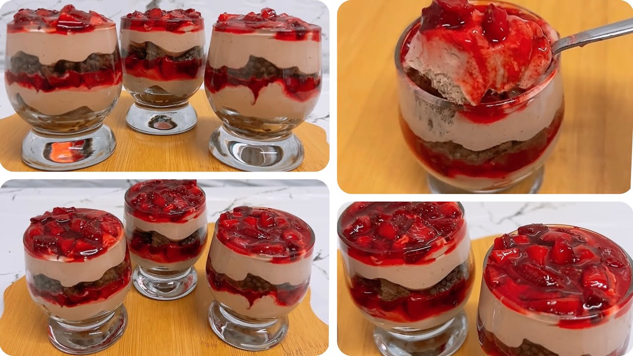 حلى الفلانتين ❤️ اكواب الشوكولاتة بتوبينج الفراولة الخطير❤️ سهلة وخطيرة❤️ Valentine’s dessert cups