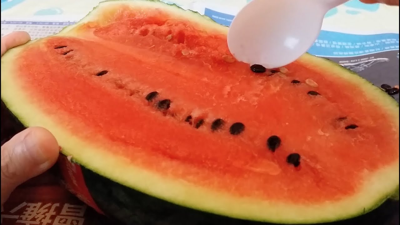 Taiwanese ' Black Beauty ' Watermelon : ASMR / Mukbang ( Eating Sounds )