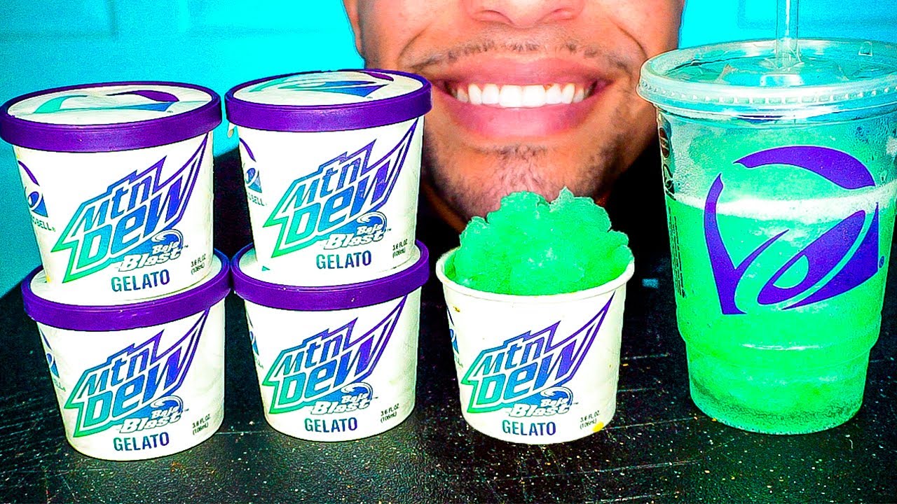 ASMR TACO BELL MTN DEW BAJA BLAST GELATO EATING MOUTH SOUNDS MUKBANG FREEZE SWEETS