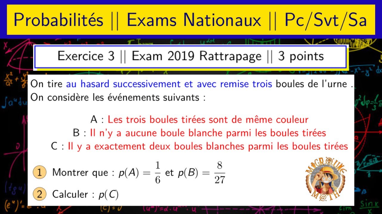 Calcul des probabilités — Examen national 2019 rattrapage —  Exercice 3 — 2BAC PC/SVT/SA