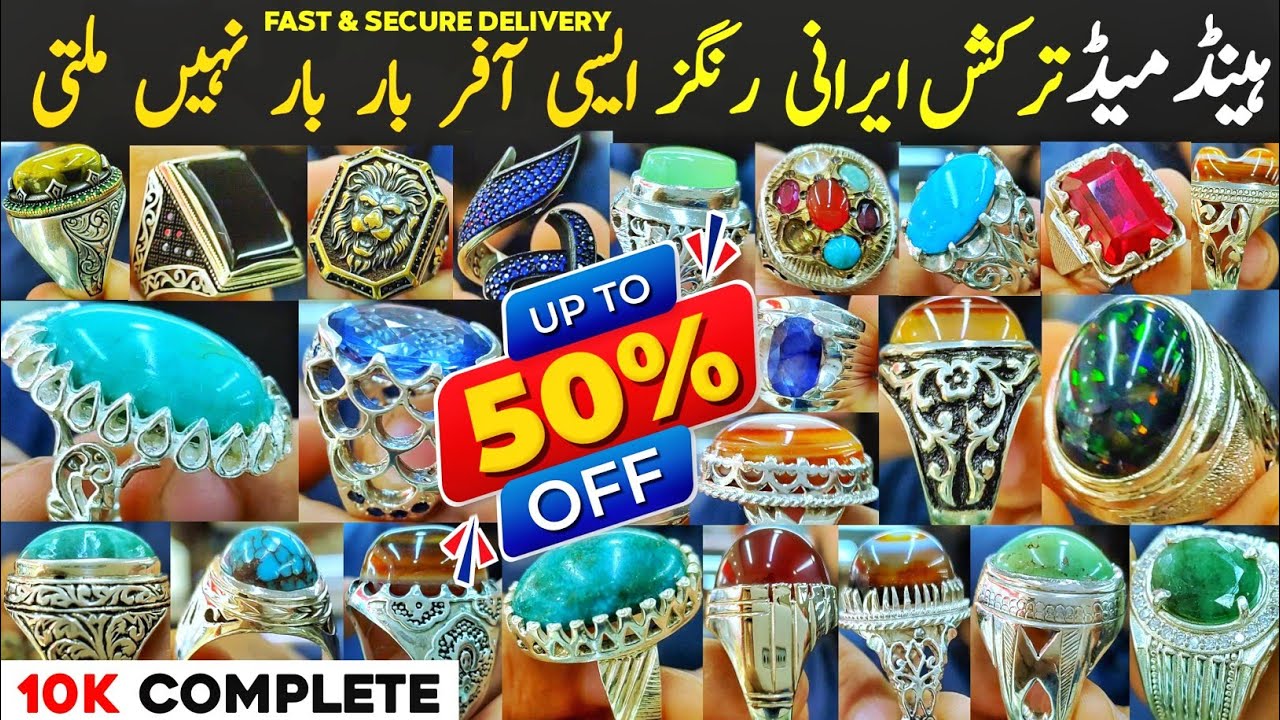 Offer Upto 50% Discount Handmade Irani Turkish Rings In Real Gemstones Neelam Ruby Feroza Emerald