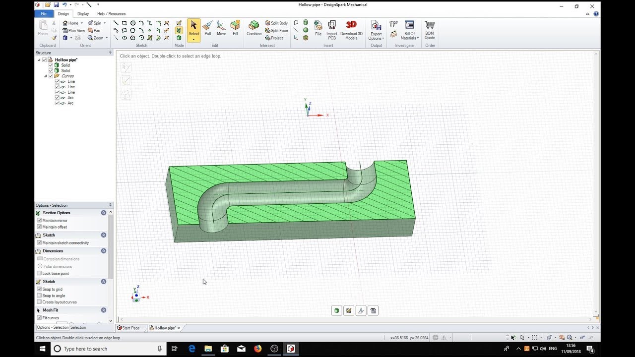 Making curved holes in solid objects with DSM