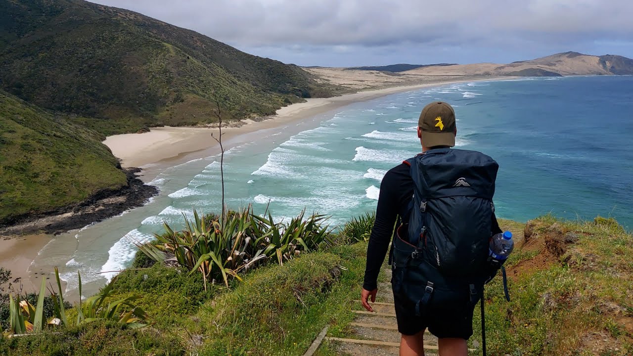 Hiking 48 kilometres on the Te Paki Coastal track, New Zealand.