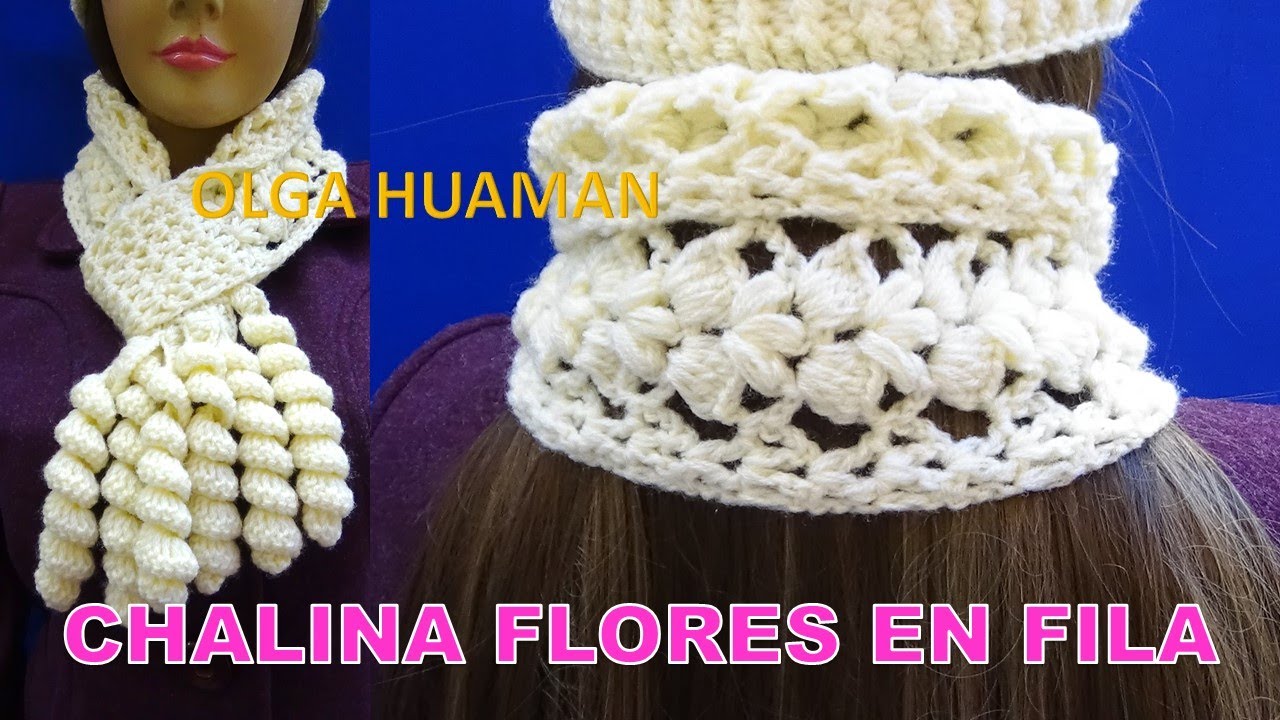 Chalina Corbata en punto flores en fila paso a paso