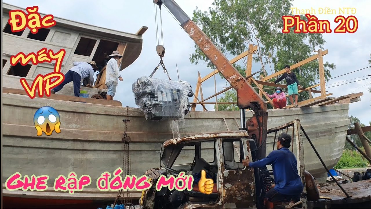 Đóng tàu cá p20🍀Đặc máy và dán keo nốc cabin,chuẩn bị đóng nhà mát(building fishing boat)