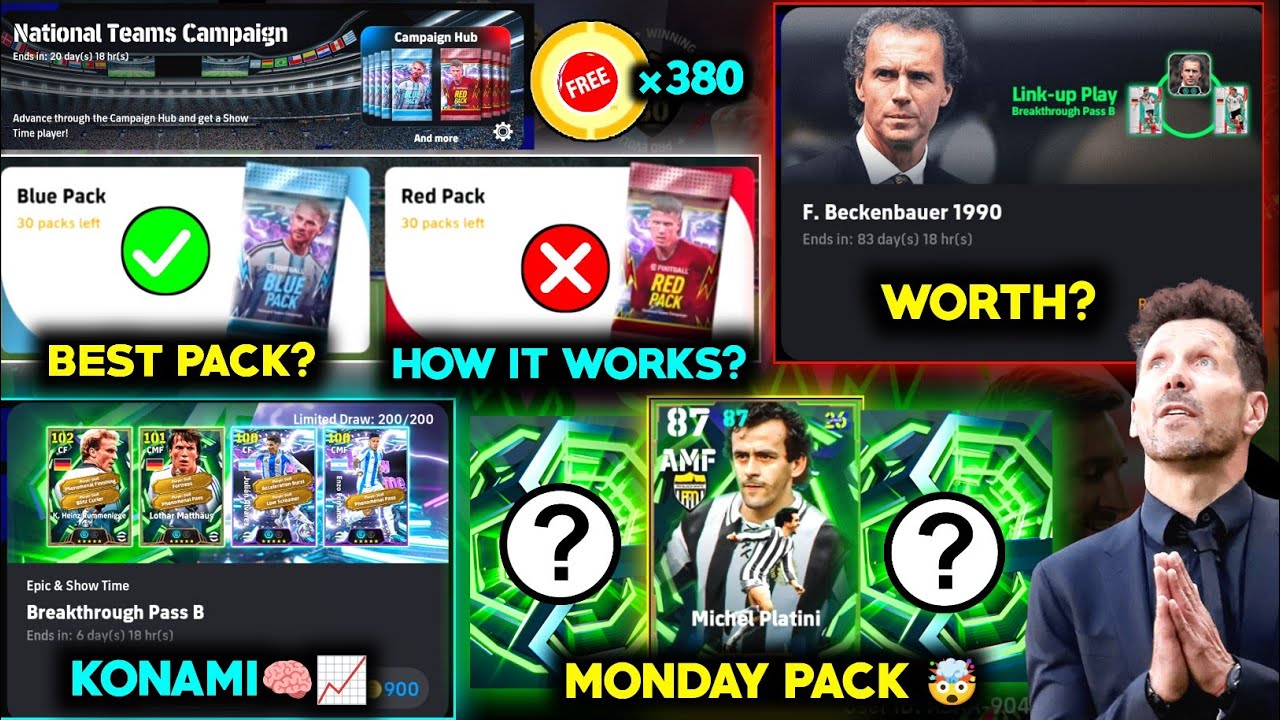 konami🧠Free 380 coins + free show time 💥| New rummenigge 🔥|Beckanbour manager pack|New campaign hub💥