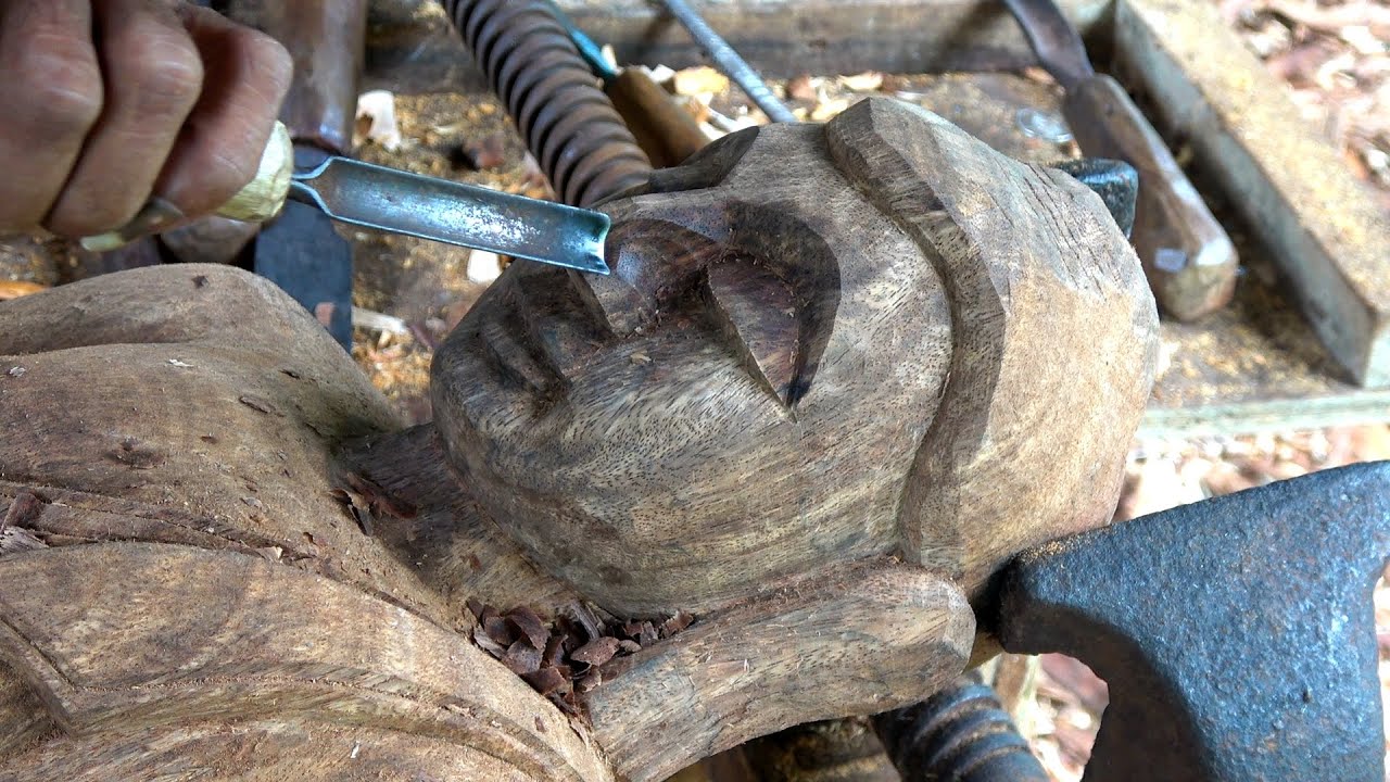 How They Make Hand Carved Wood Sitting Buddha Statues at Home