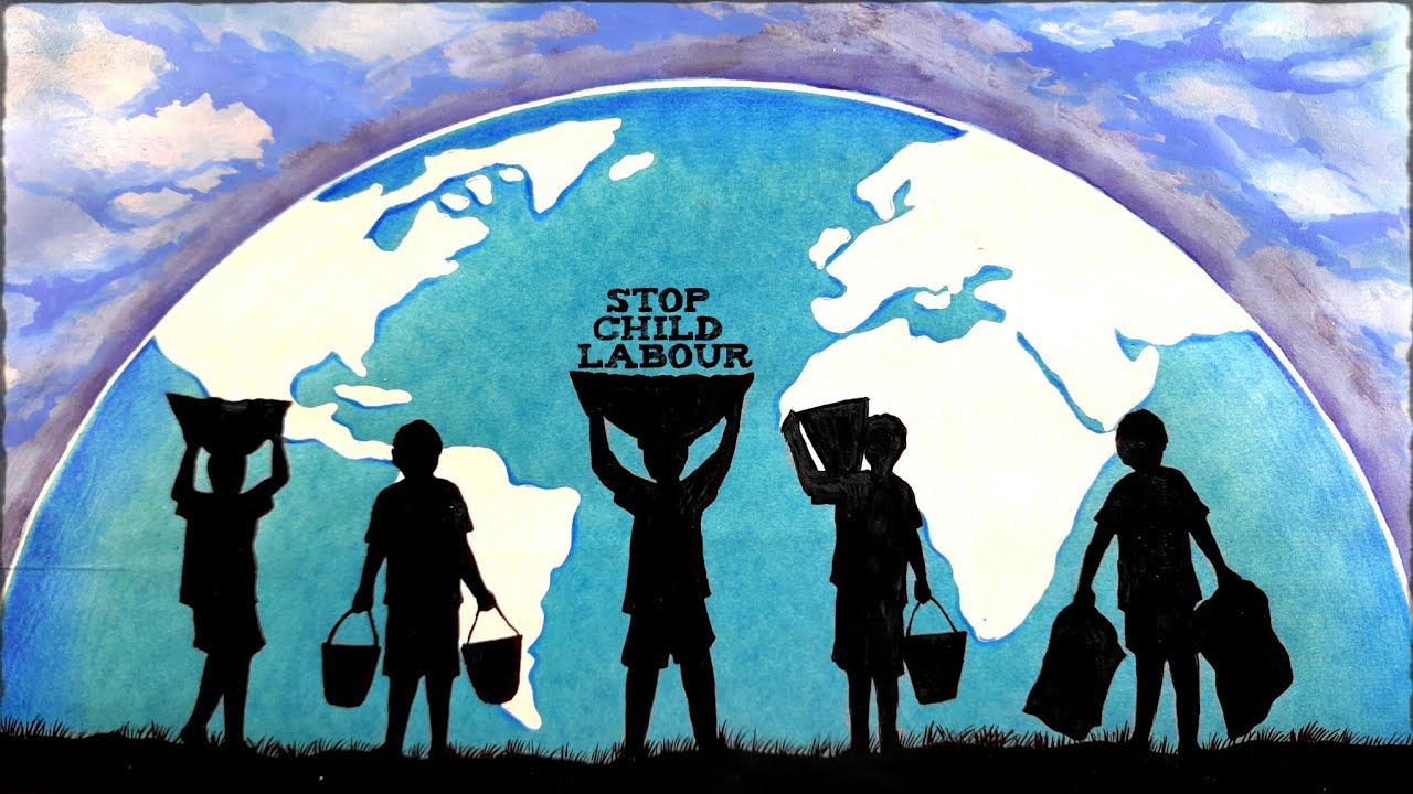 World day against child labour drawing poster | Easy child labour drawing poster | 12th June drawing