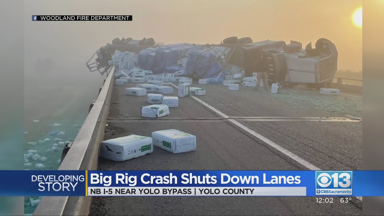NB I-5 Over Yolo Bypass Remains Blocked After Messy Crash