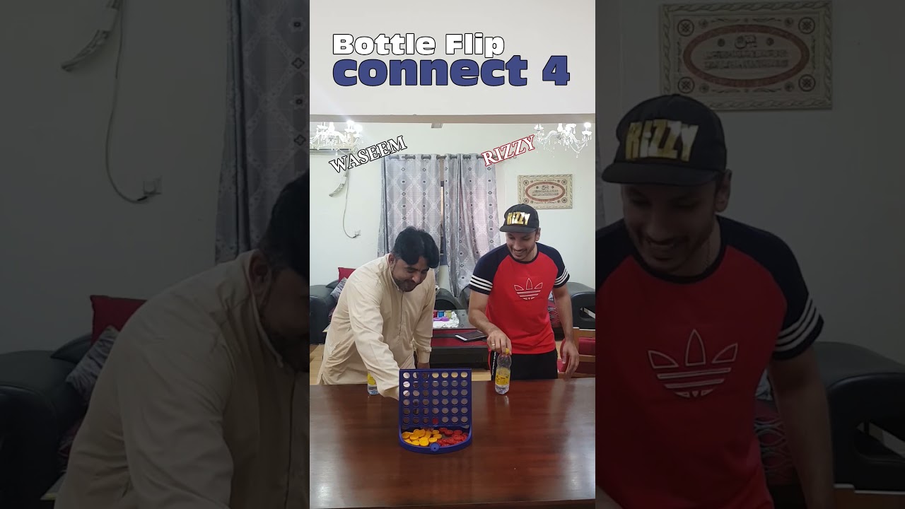 Bottle Flip Connect 4! 🟡🔴Waseem vs. Rizzy!! #Shorts