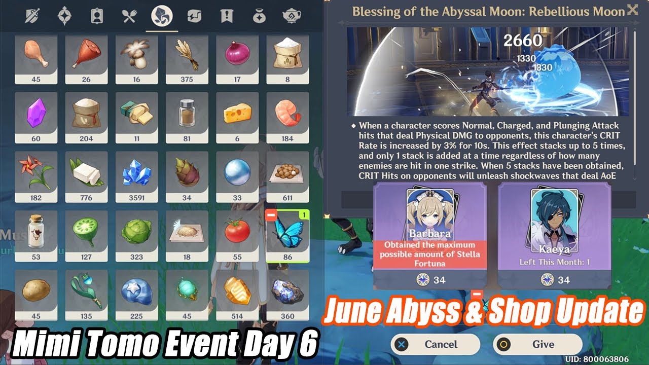 Mimi Tomo Event Day 6 Gameplay Guide - June Abyss Buff & Shop Update - Genshin Impact
