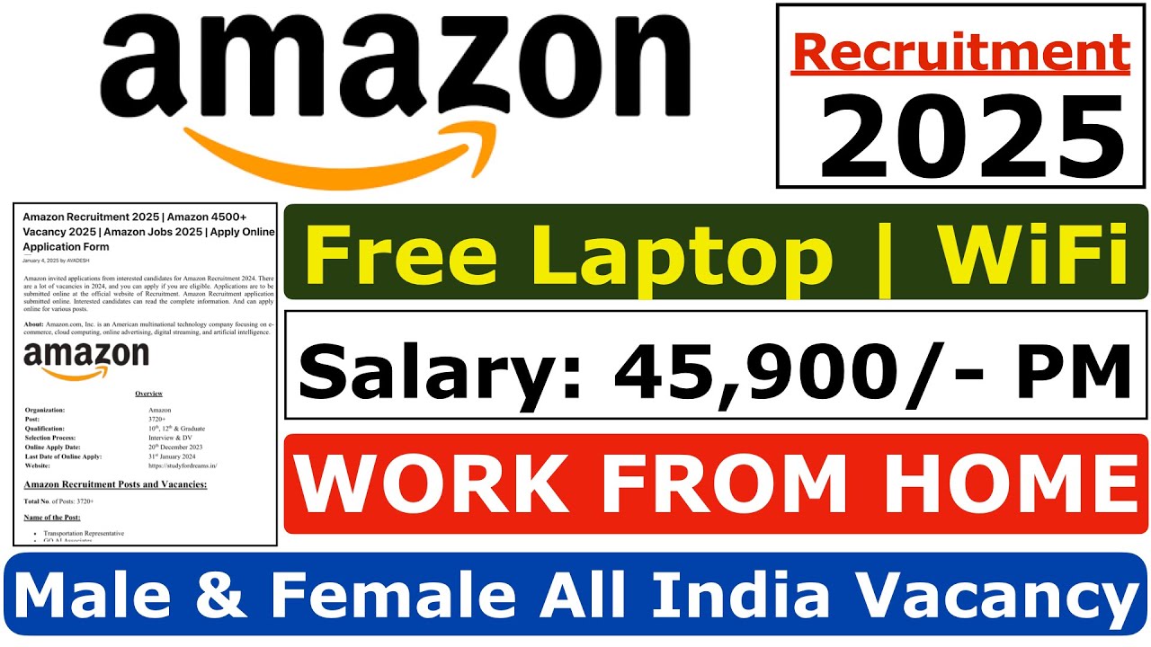 Amazon Recruitment 2025 | Amazon 10th & 12th Remote Jobs | Amazon Vacancy 2025 | Amazon Jobs 2025