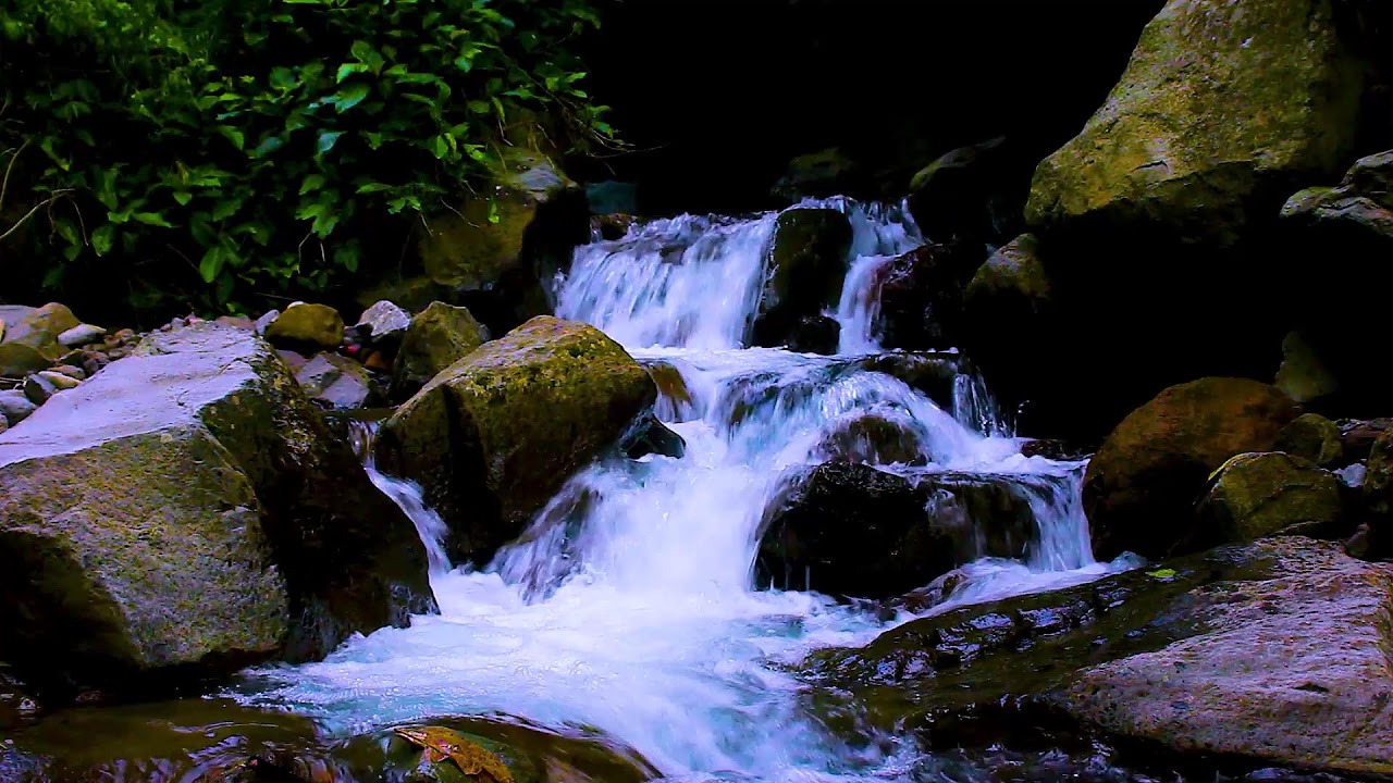 Calm Focus Background with Mountain River Flowing Water and Soft White Noise