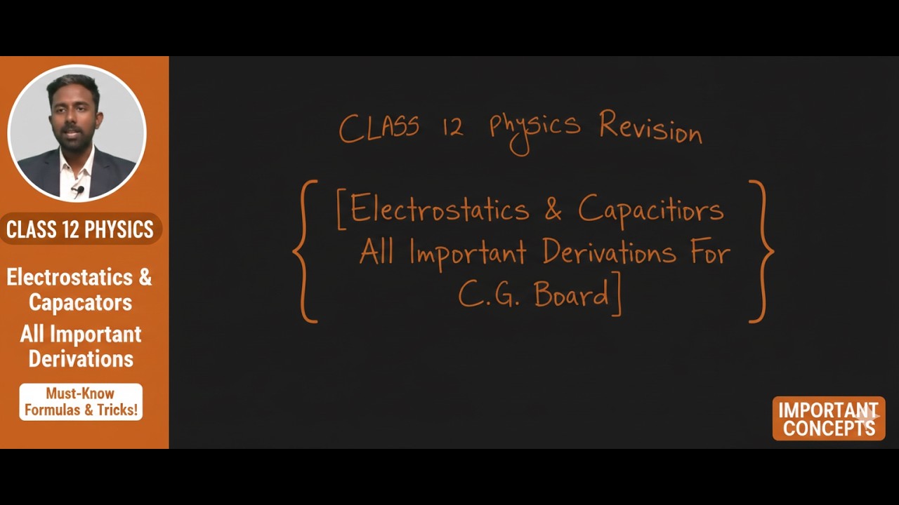 Electrostatics & Capacitors Class 12 Physics | CG Board All Important Derivations 2026