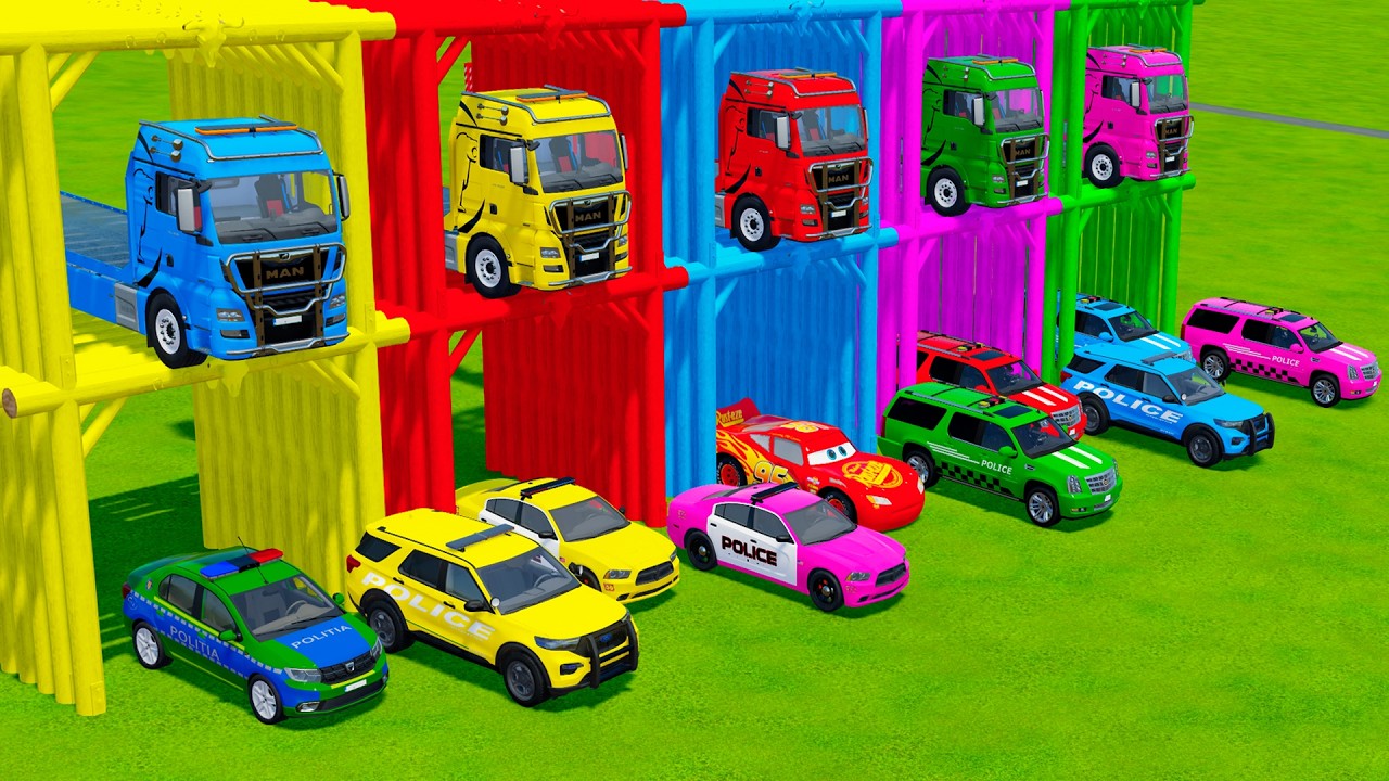 TRANSPORTING ALL POLICE CARS and AMBULANCE EMERGENCY VEHICLES WITH MERCEDES POLICE TRUCKS ! FS22 #4