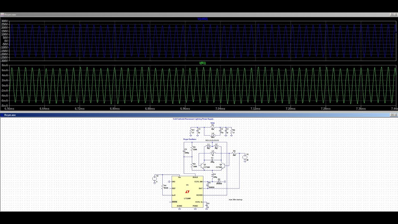 Electronic Basic 1:LTSpice Design And Simulate Cold Cathode Fluorescent Lighting Royer Oscillator